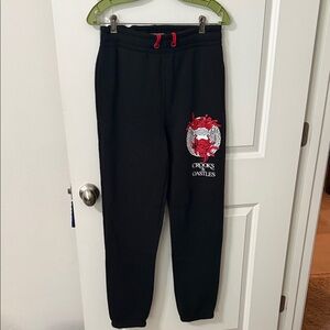 Crooks & Castles Black Joggers with Red Graphic